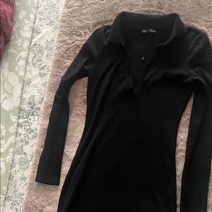 Zara Black Long-Sleeve Button Down Shirt
